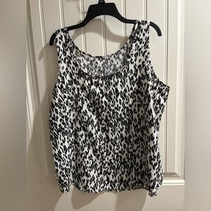 Black & White Sleeveless Leopard Print Rayon Top Plus Sz 1x